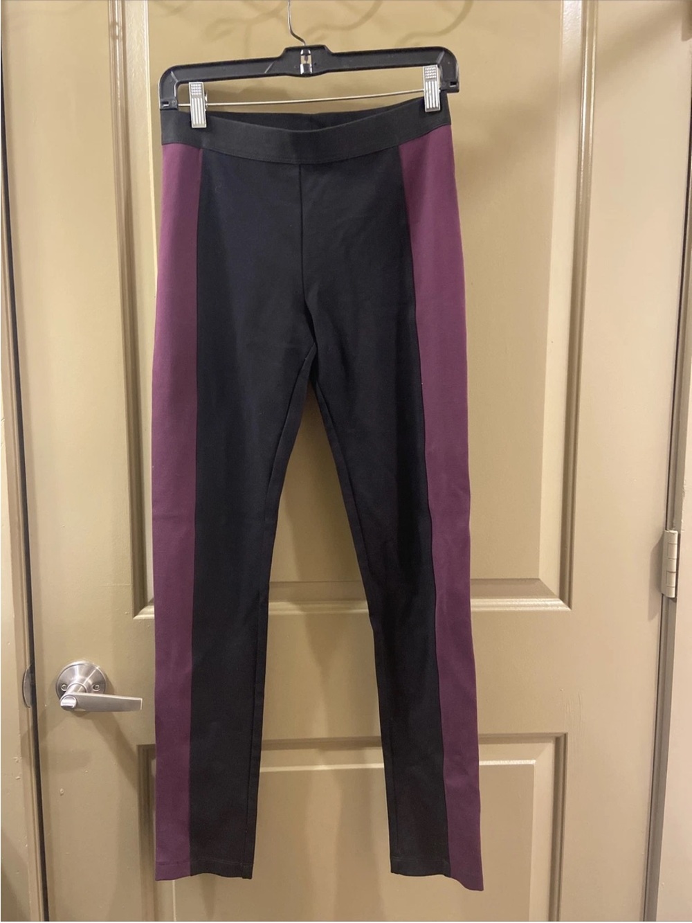 BCBGMaxAzria Black and Plum Paneled Girls Leggings